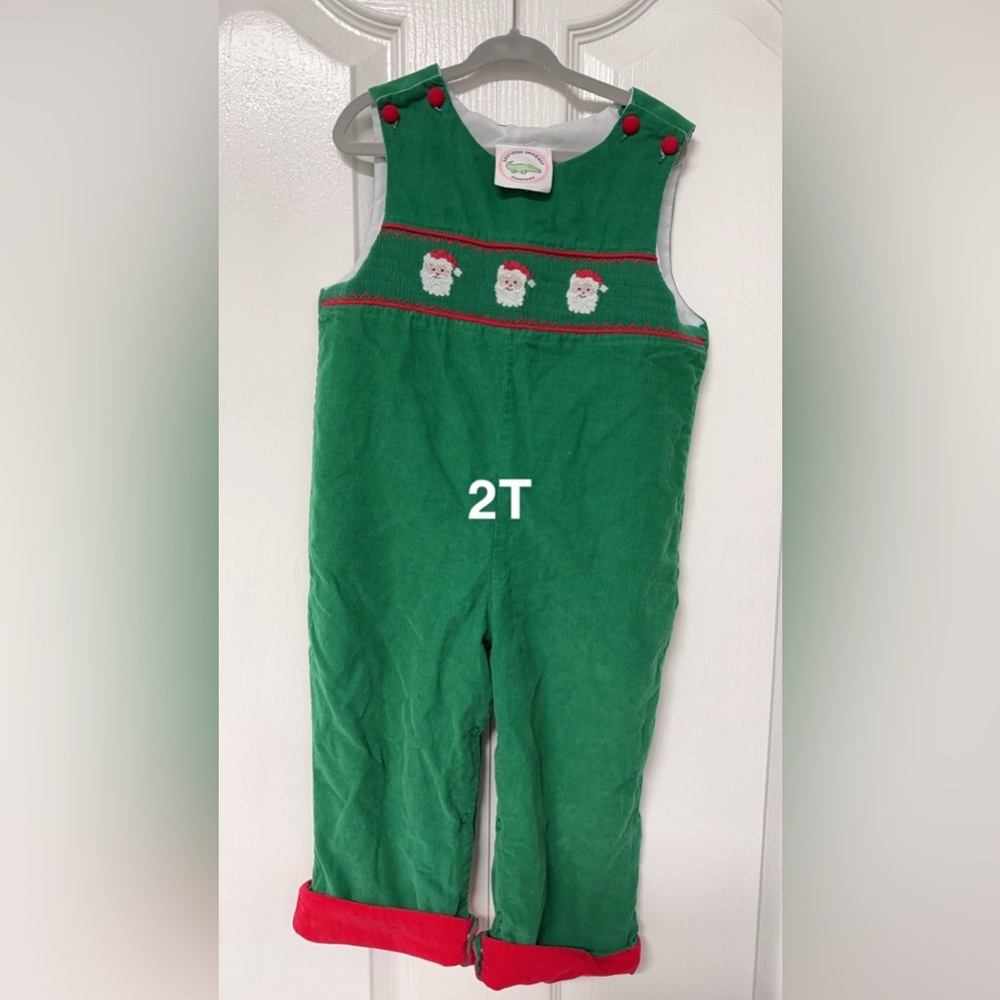 2T Baby boy toddler Santa Green and red Jon Jon romper corduroy